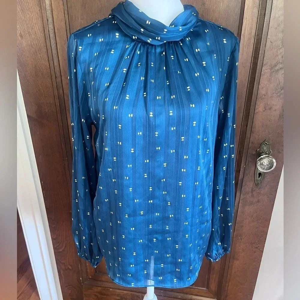 Misa Los Angeles Teal Lulu Long Sleeve Sheer Top Women Size XS S